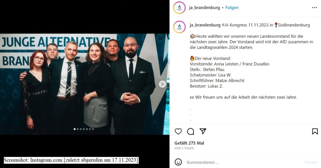 Rechtsextreme, ein Karrierist und die Freundin eines „Reichstagsstürmers“: Der neue Vorstand der Jungen Alternative Brandenburg